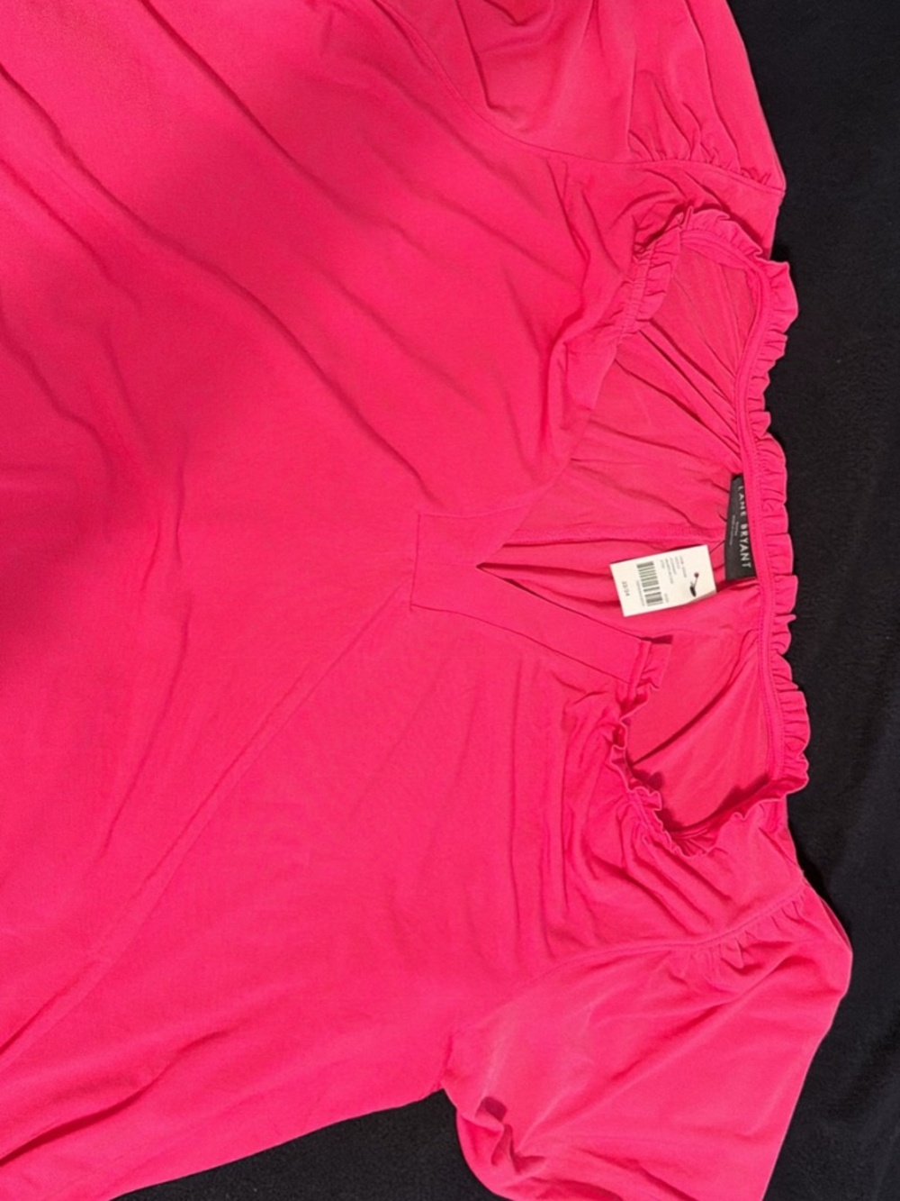 Lane Bryant 22/24 Hot Pink Ruffle V-Neck Short-Sleeve Top NWT - Picture 3 of 3